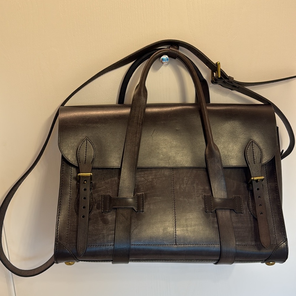 Ralph Lauren Double RL & Co. Bridle Leather Satchel in Black.Handmade in England